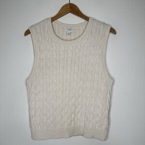 J Crew Cable Knit Sweater Vest Size L Natural Cream Preppy Cotton BS916